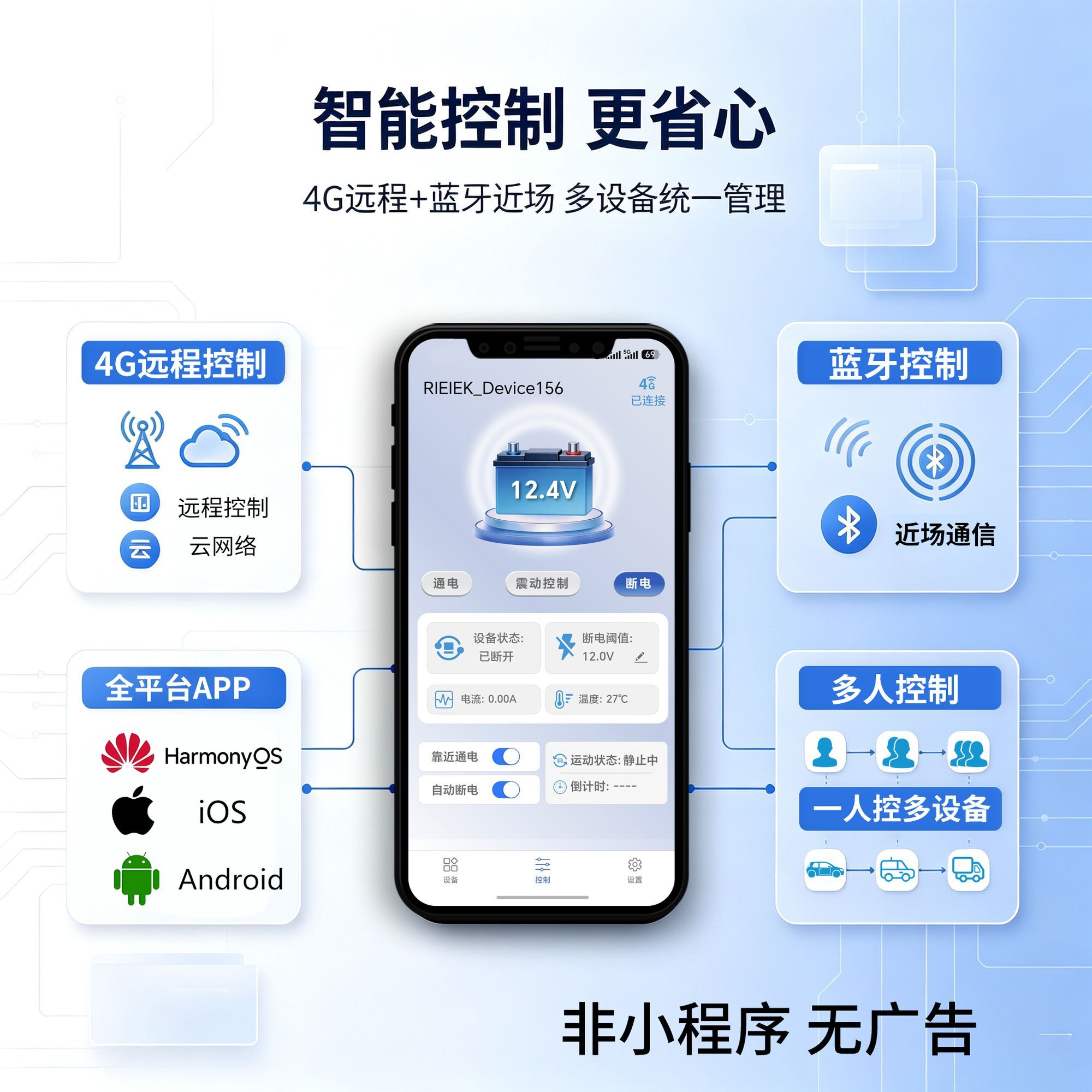 汽车智能断电开关4G远程控制蓝牙摇控汽车熄火自动断电靠近通电