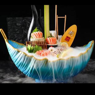 千与三文鱼刺身盘冰盘海鲜姿造鱼雕盘刺生拼盘干冰餐具鱼生专用盘