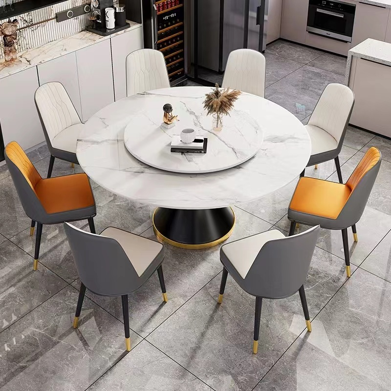 【送转盘】圆形岩板餐桌家用10人