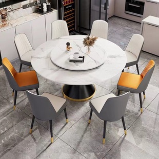 大小圆岩板餐桌现代简约2026新款可旋转吃饭桌子10人家庭用小户型