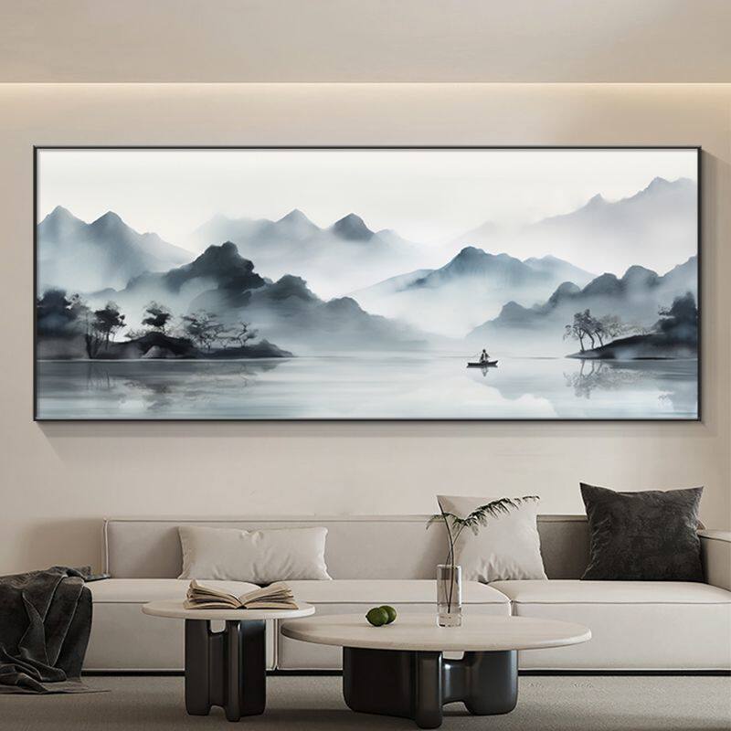 新中式水墨画山水画客厅沙发背景墙挂画禅意茶室办公室书房装饰画