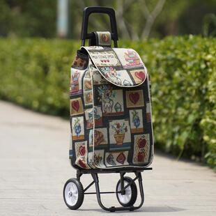 年人买菜车可折叠拉杆杆车菜市便携民族风购手拉场车大轮子印花拉