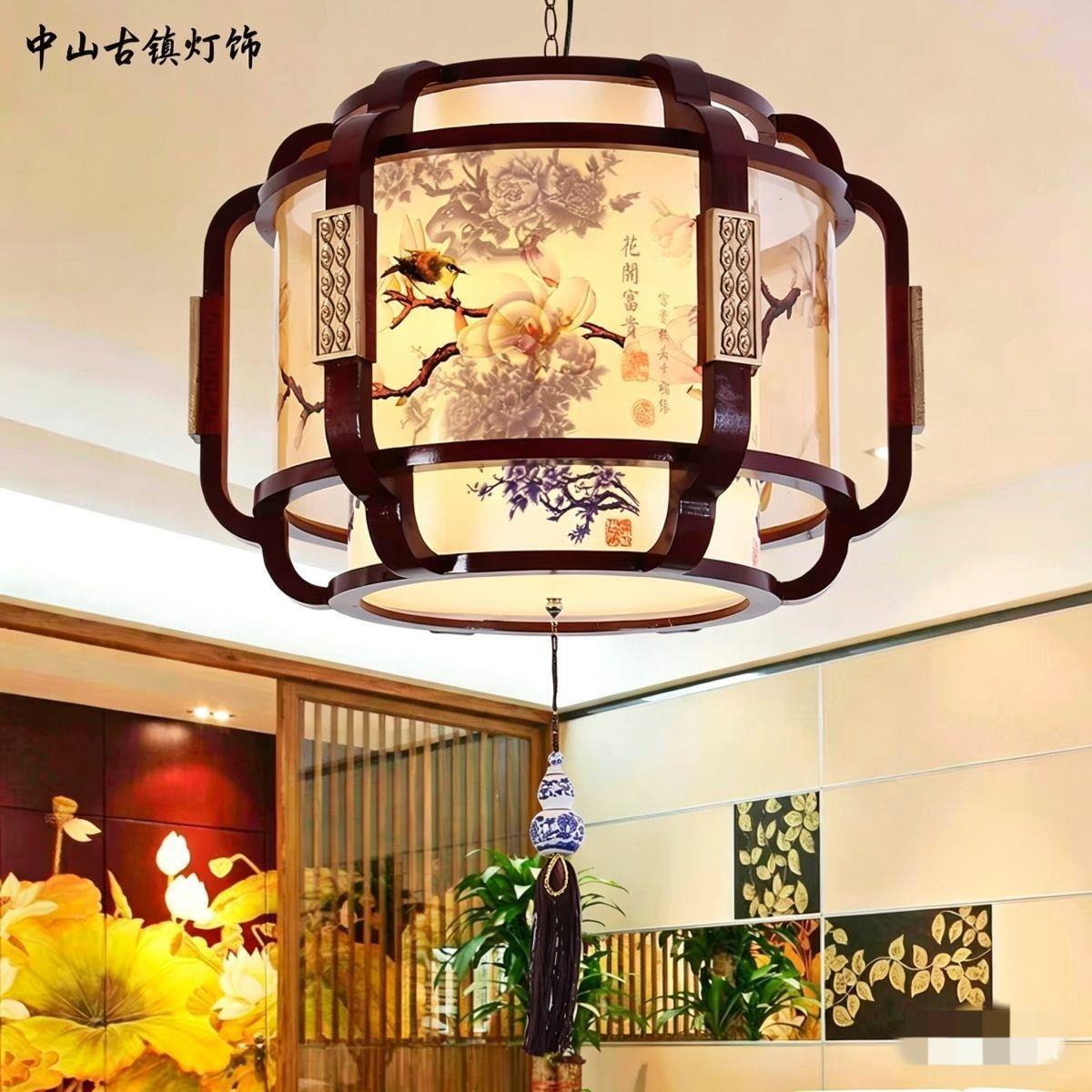 中式复古木艺吊灯餐厅茶