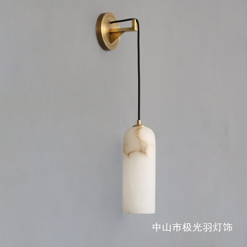 跨境北欧简约西班牙天然云石设计师卧室床头极简长条全铜吊灯灯具
