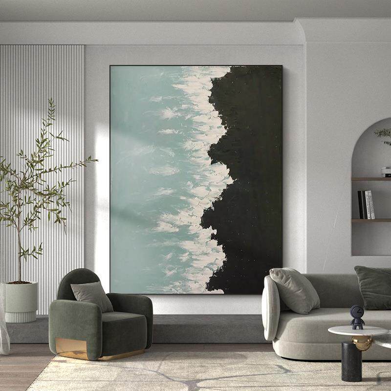 纯手绘油画《浪潮》客厅抽象画玄关挂画餐厅装饰画海浪手工现代画