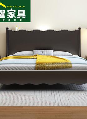 黑色全实木床复古简约现代主卧室双人床1.5米法式1.8米极简风大床