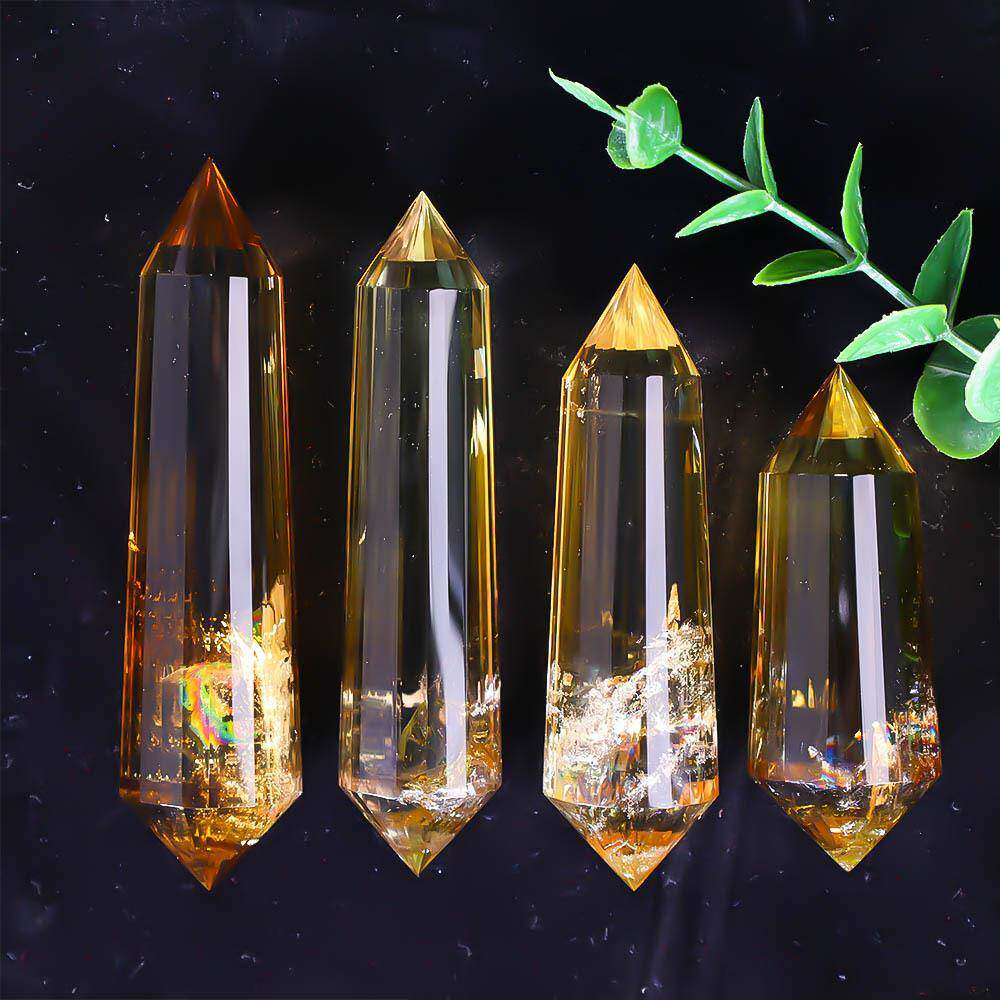 天热黄水晶沃格尔双尖柱瑜伽水晶多面柱24面多棱水晶柱灵摆