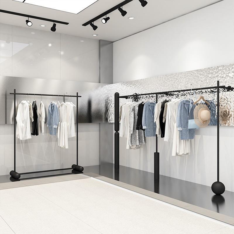 服装店黑色展示架加粗落地式挂衣架男装女装店陈列中岛架货架