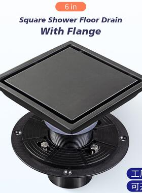 304不锈钢隐形地漏黑色美式地漏连接器法兰6in4英寸