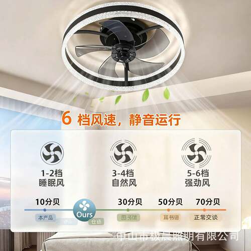 风扇灯双水晶纹2.4G智能遥控欧美现代简约北欧风爆款吊扇灯