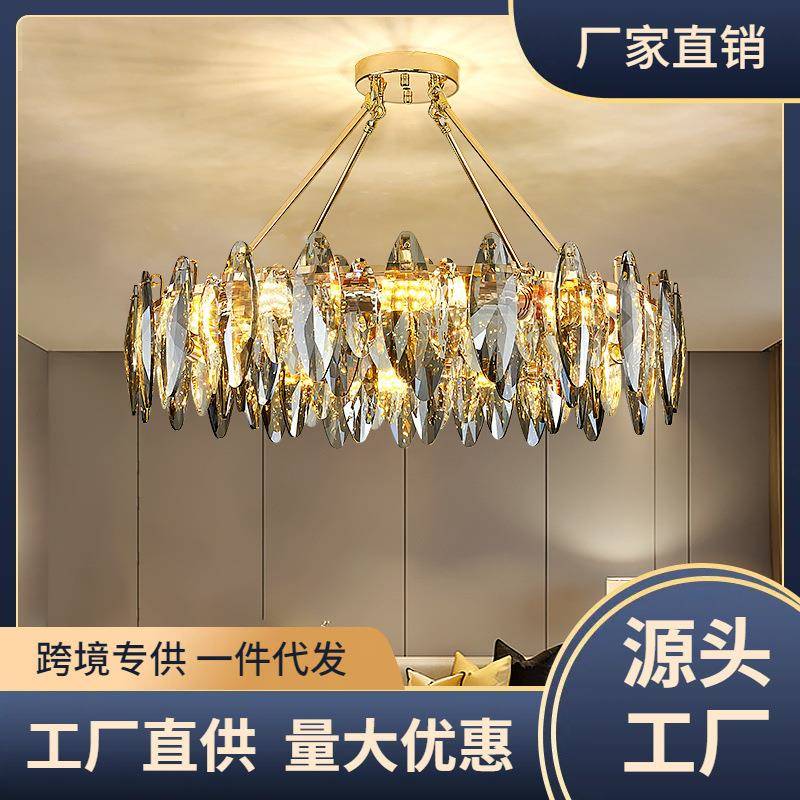 客厅灯大厅主灯轻奢金色水晶吊灯别墅餐厅灯中山古镇灯具厂直销