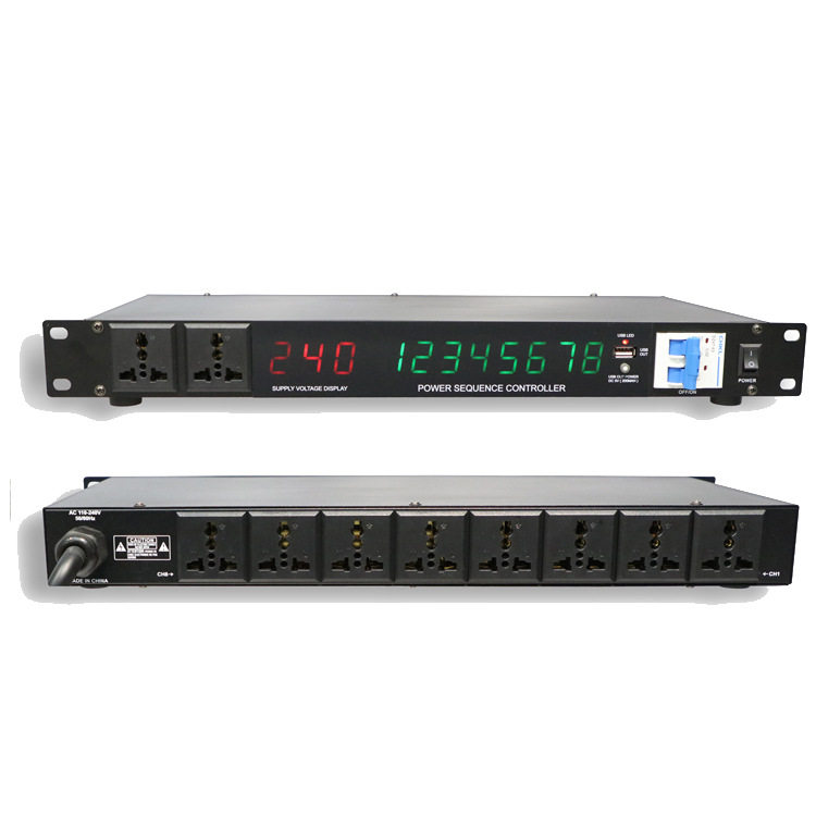 8+2路时序器带空气开关舞台演出KTV保护电源管理器PS-08LED-A