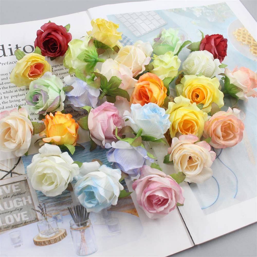 仿真玫瑰花朵 diy手工簪花头饰配件茶几蛋糕材料婚庆绢花家居装饰