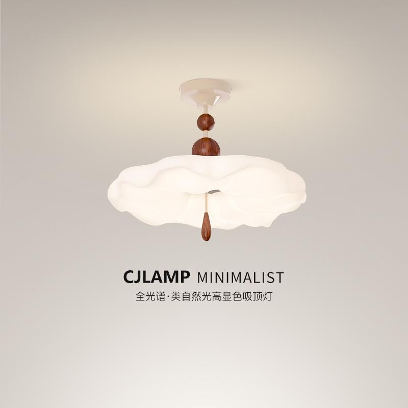 极简美拉德风卧室主卧房间中古吸顶奶油云朵吊灯法式复古中山灯具
