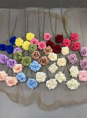 仿真3头钻石玫瑰花红色白色紫色婚庆婚礼插花商场瀑布花卉造景