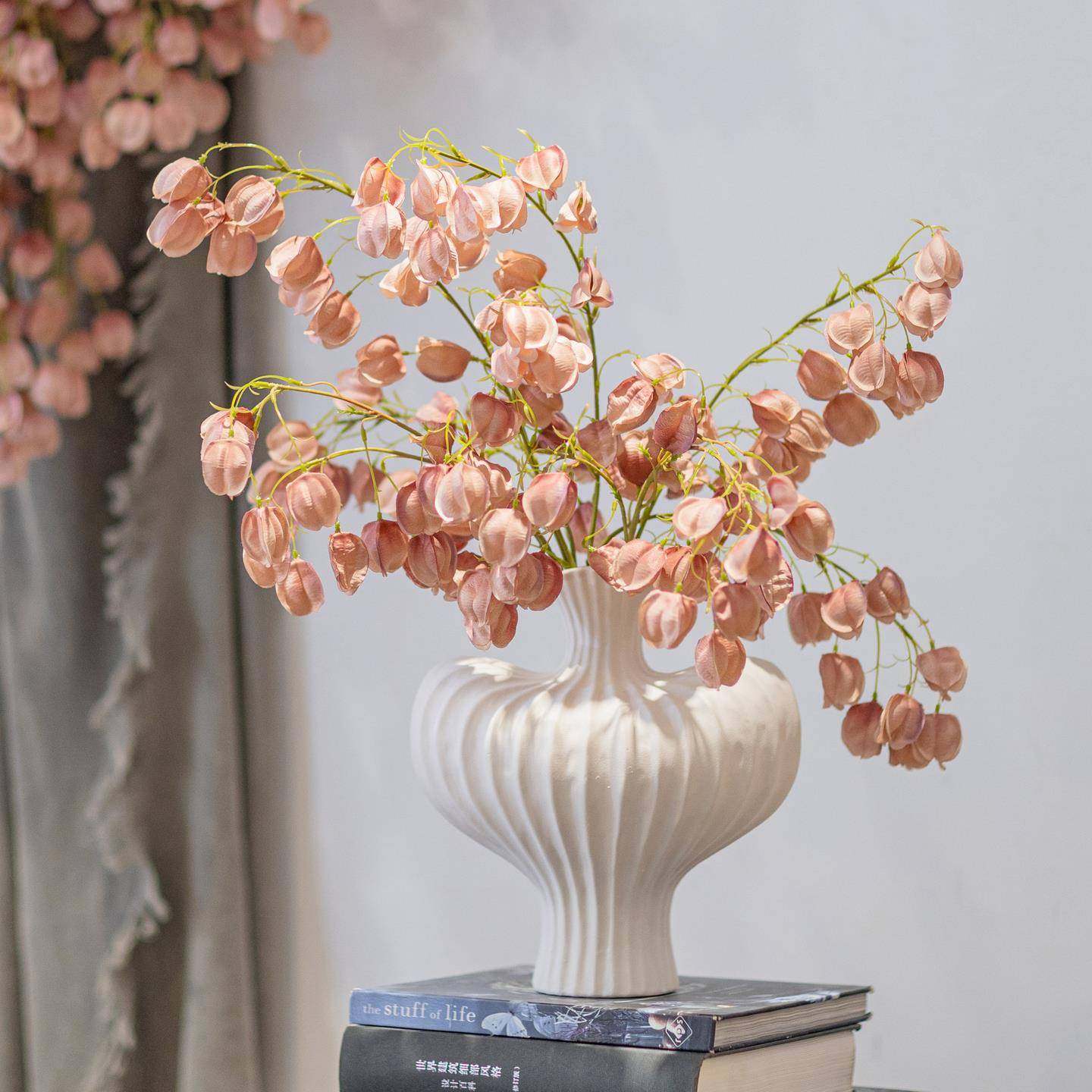 掬涵进口绢花垂铃花束灯笼果彷真花婚庆背景客厅高级感装饰摆件