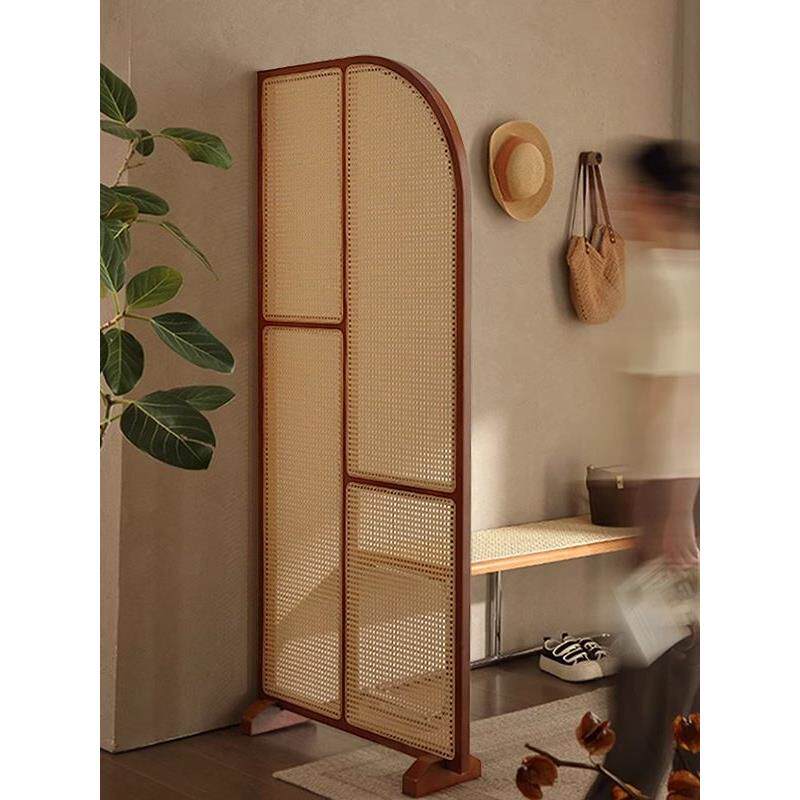日式藤编屏风书架实木可折叠隔断移动客厅简约玄关遮挡中古风屏风
