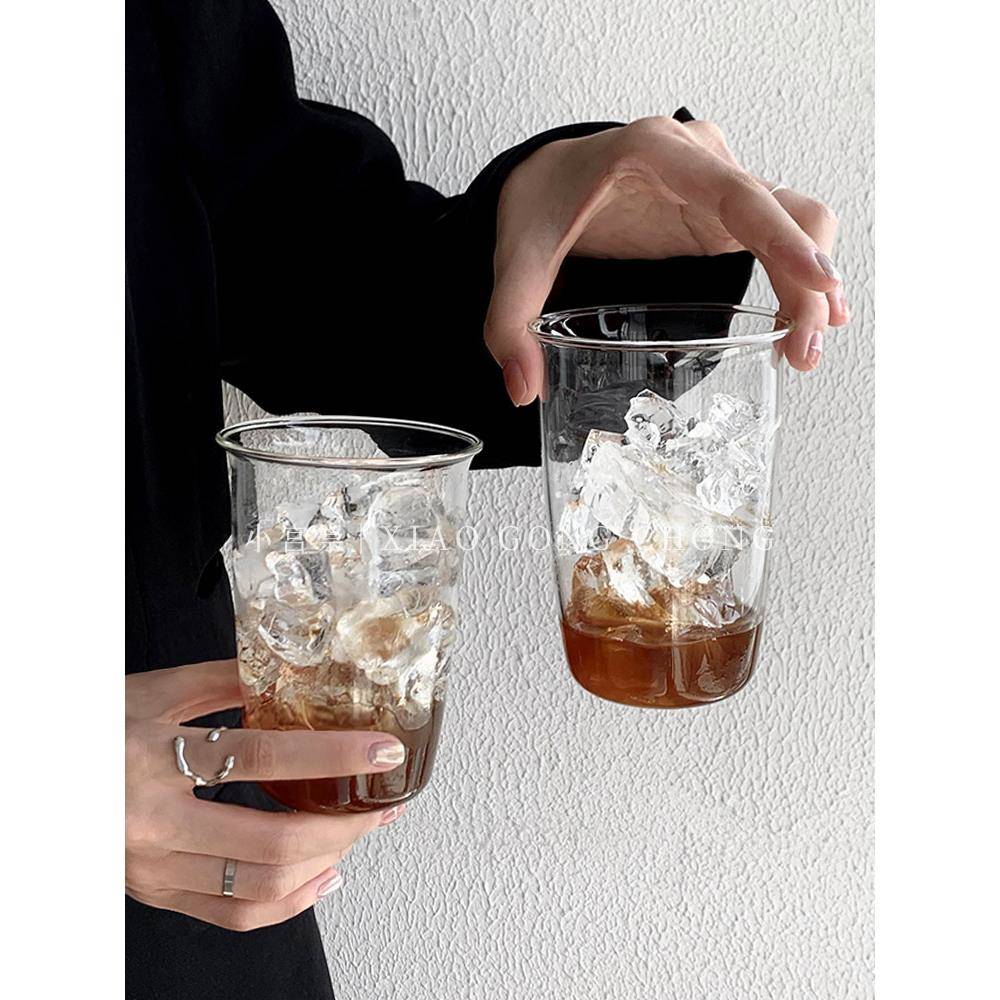 冰美式拿铁咖啡杯ins风玻璃杯耐高温简约水杯牛奶杯饮料杯果汁杯