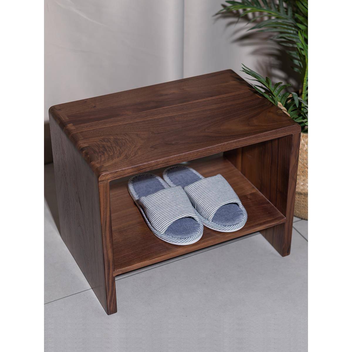 实木换鞋凳家用门口小凳子入户穿鞋凳鞋柜坐凳一体黑胡桃木长条凳