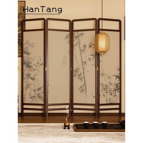 宋代美学新中式禅意竹子屏风隔断客厅折叠家用办公室茶室沙发背景