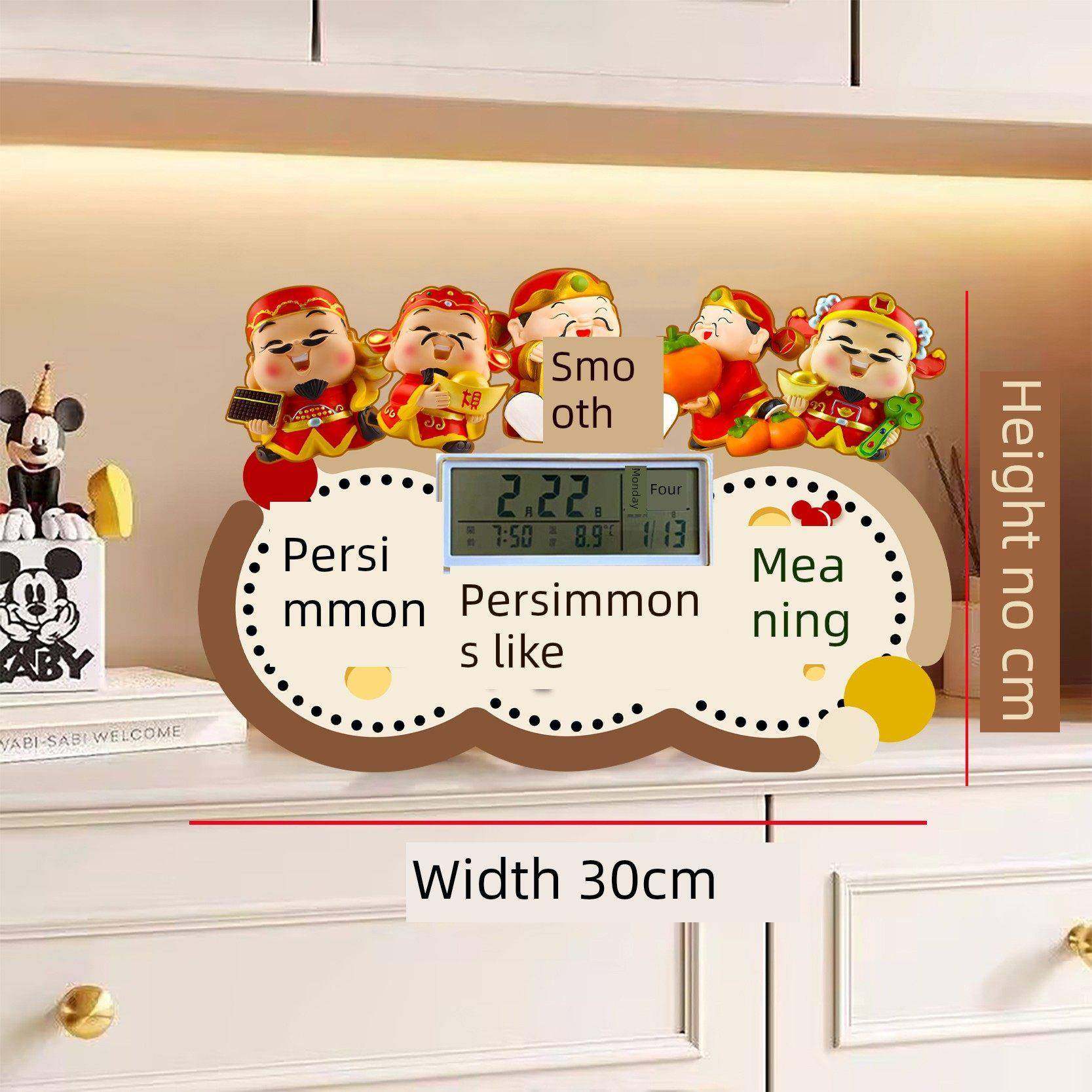 入口门五福我家柿子柿子如意钟式桌饰带闹钟日期功能酒柜客厅,家居饰品,桌面摆台画,淘宝优惠券,粉丝福利购,淘宝优惠卷