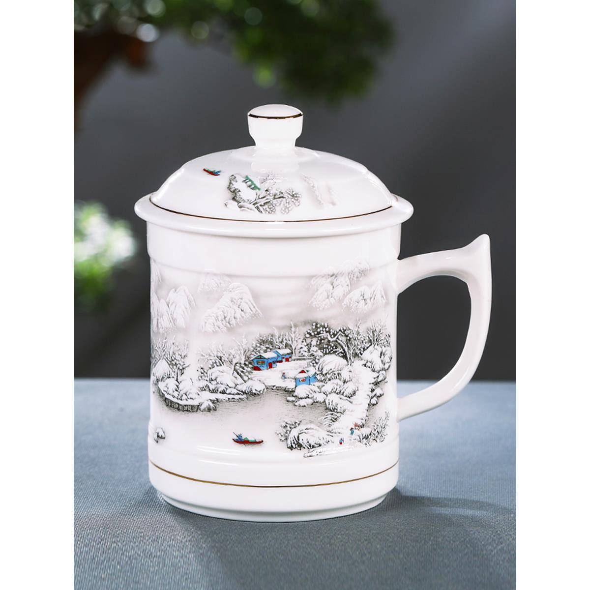 景德镇陶瓷器茶杯水杯定制大容量茶杯带盖大号霸王杯1000毫升杯子