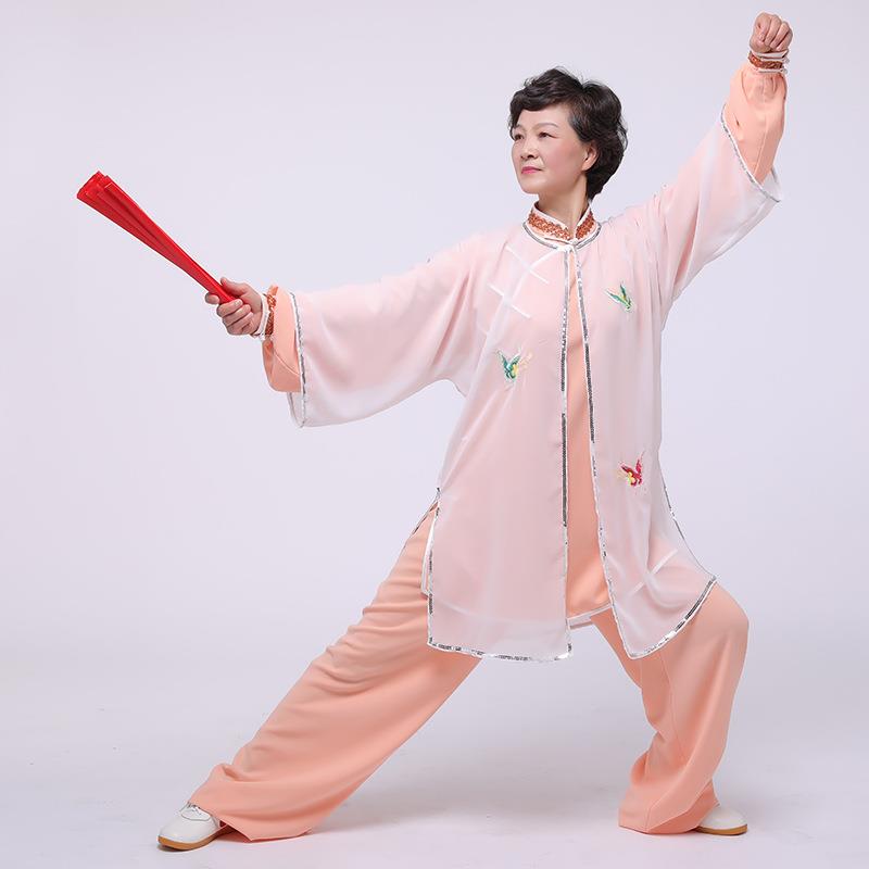 女式复古斜襟武术服凉爽透气免烫比赛表演太极服绣花披肩罩衫