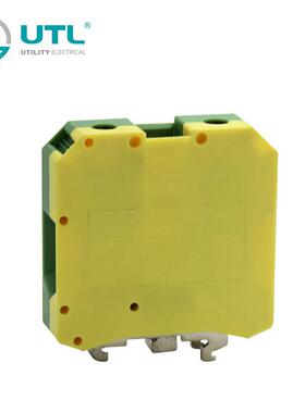 尤提乐黄绿色大平方接地端子JUT1-50PE零线端子排导轨安装