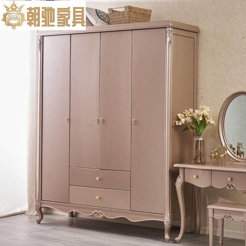 美式衣柜全实木高档别墅柜子欧式奢华主卧四门大容量香槟金大衣橱