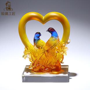 淄博琉璃喜结良缘客厅高端上档次手工艺品结婚送礼装饰摆件送新人