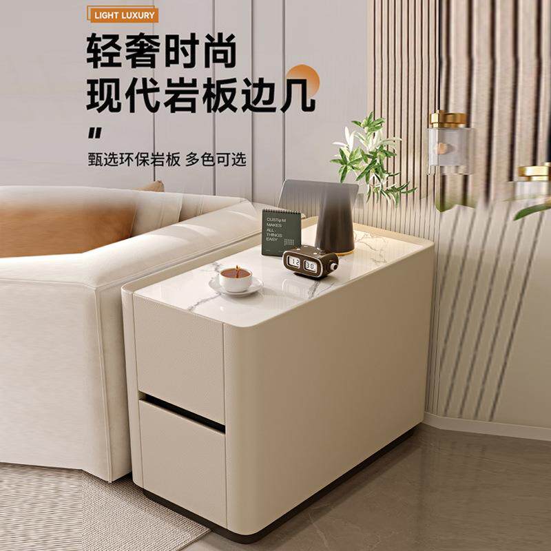 可移动沙发旁边的边几意式轻奢感客厅带轮子推拉茶几实木边柜侧柜