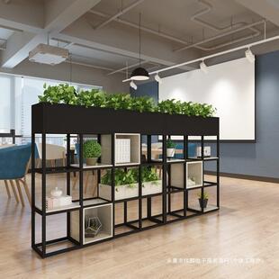 北欧铁艺隔断置物架落地办公室屏风花架现代简约绿植实木摆放书架