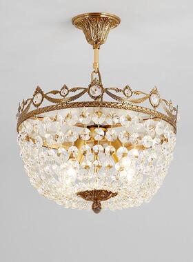 欧式全铜水晶吸顶灯卧室奢华客厅圆形简欧法式led复古玄关灯具