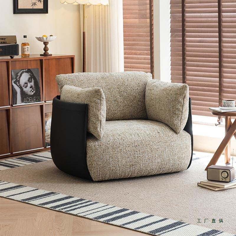 中古风棉麻布艺设计师款单人沙发椅北欧阳台客厅懒人休闲沙发躺椅