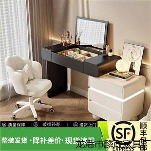梳妆台斗柜一体奶油风加厚小户型新款翻盖化妆镜实木可伸缩化妆桌