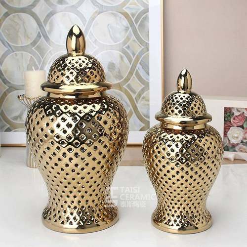 镂空陶瓷将军罐子家居摆件装饰酒店小花瓶台面陈设工艺品花插摆件