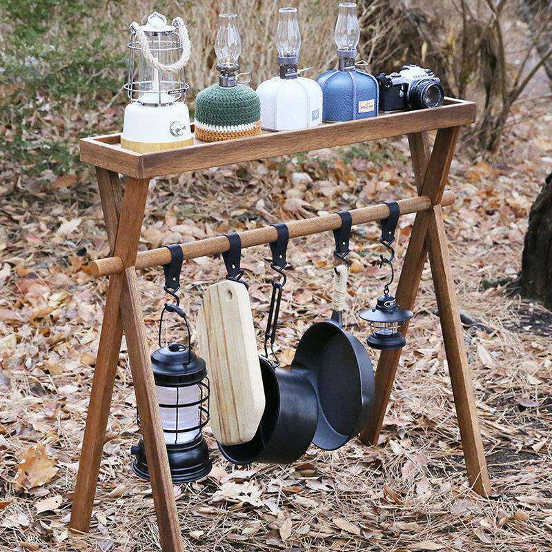 户外烧烤架折叠置物露营烧烤三角架野餐便携式烧烤灯架挂架锅架