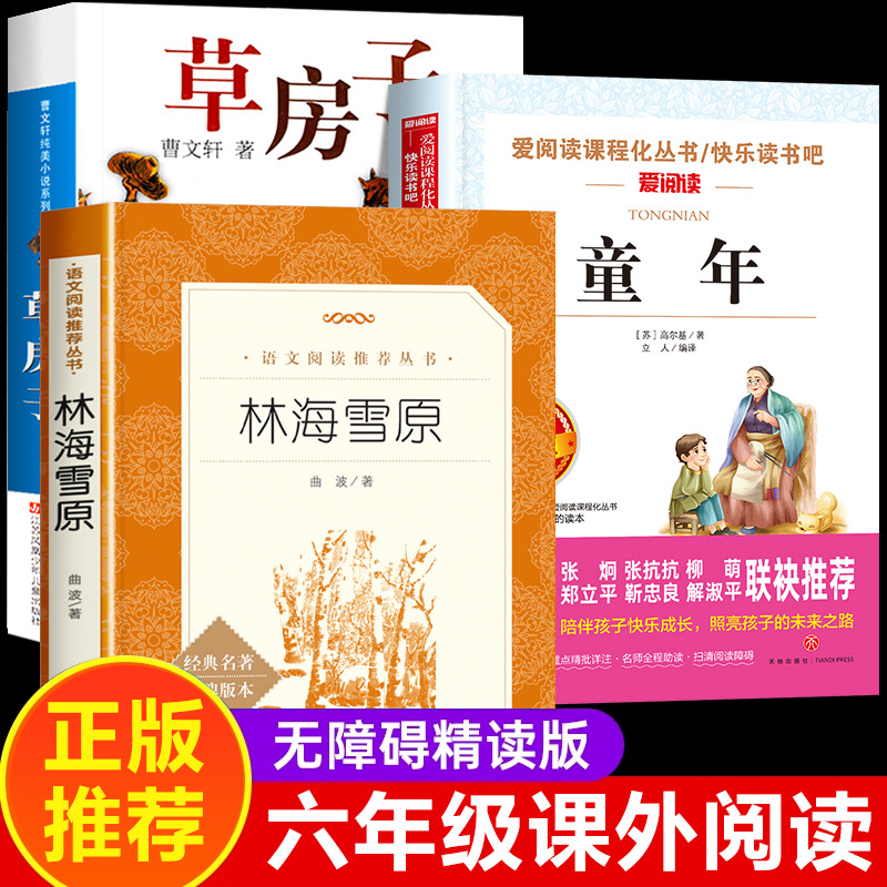全套3册林海雪原六年级必读课外书人民文学出版社童年草房子正版