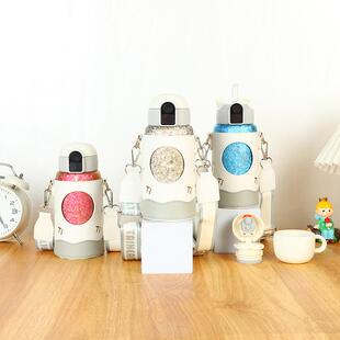 高颜值冰花钛杯儿童壶便携智能显温保温杯户外旅游带提绳吸管杯