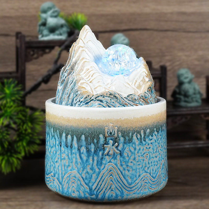 永动循环流水招财山水盆景摆件桌面轻奢财源滚滚运转水晶球风水轮