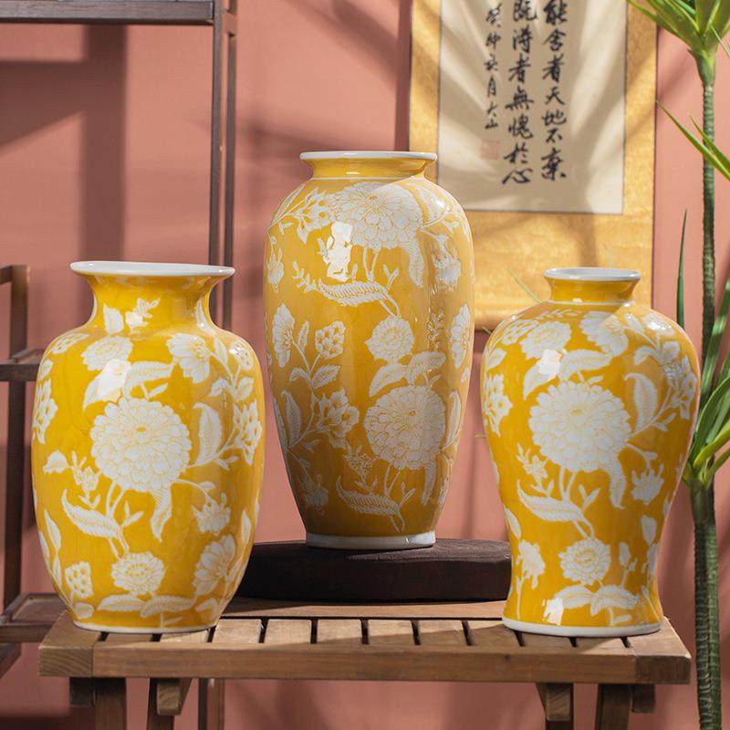 帝王黄陶瓷花瓶摆件可水培缠枝花新中式陶瓷花瓶家居饰品客厅花瓶,电子元器件市场,其它元器件,淘宝优惠券,粉丝福利购,淘宝优惠卷
