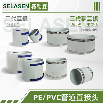 第三代TPV软胶直接头PE管道直通PVC管通用接头新风系统配件