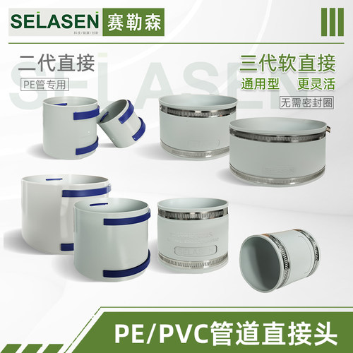 第三代TPV软胶直接头PE管道直通PVC管通用接头新风系统配件