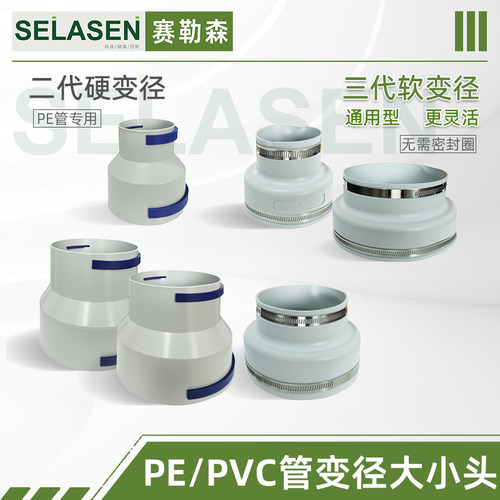 第三代新风系统变径TPV软胶接头PE管道大小头PVC管通用连接件配件