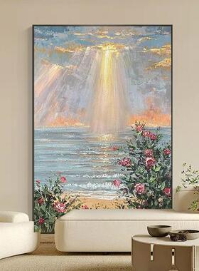 手油画日出玫瑰绘海岸al202305纯风玄关装饰画现代简约客厅立体肌