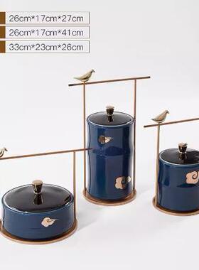 轻奢绿新中式青色意蜻蜓小鸟铁艺博YB-ZC828陶春瓷装饰品高端玄关