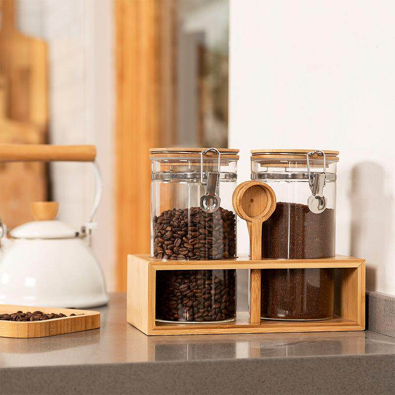 高硼硅玻密封罐容木勺子不锈钢卡扣大量家用茶232叶咖啡豆收带纳