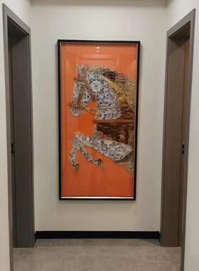 轻奢功玄关装饰马到成现景代简约立画体实物画客厅背墙挂画实物画