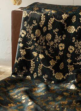 织金丝浮雕提花面料深XL-G9-28墨绿复古口风布提花箱包色手作金包