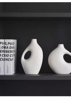 性诧寂风陶瓷HFL插花瓶套装白色个干花花装家居饰品摆设简约插花